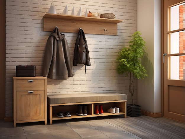 coat rack and shoe rack at the entrance to the house generated ai