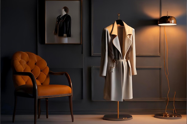 Coat on a stand next to a chair generative ai