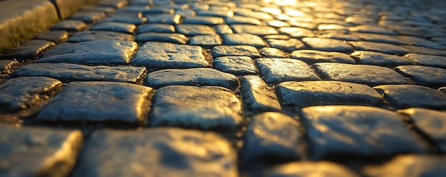 Photo cobblestone road in golden light photo