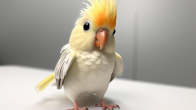 A cockatiel with a yellow beak and a black beak.