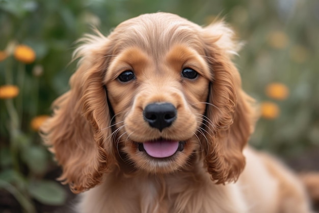 Cocker Spaniel puppy in the garden on a sunny day Ai generated