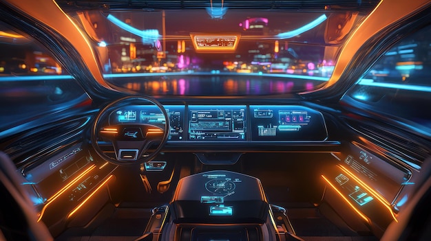 Cockpit of the autonomous car concept Driverless car Selfdriving vehicle UGV