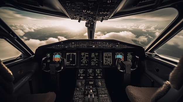 A cockpit of a plane