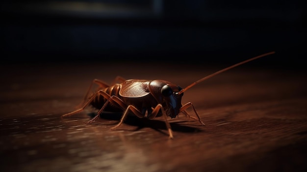 A cockroach on the floor in front of a windowgenerative ai