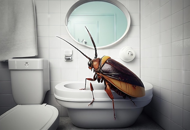 Cockroaches in the bathroom Nasty infestation Generative AI