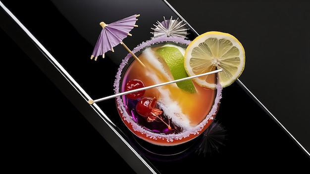 Photo cocktail on a black background with decorations