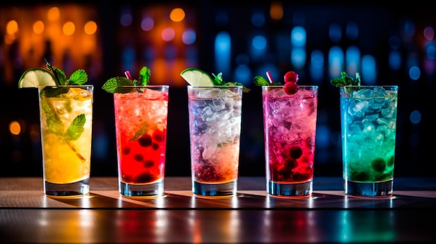 Cocktail collection colorful cocktails with fresh fruits Generative AI