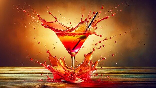 cocktail in a glass midsplash against a neutral background