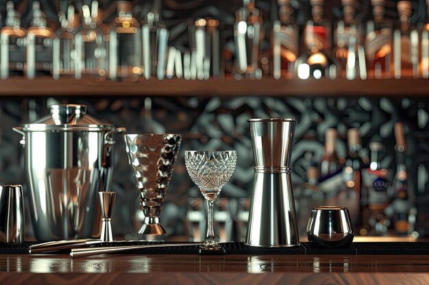 Photo cocktail glasses and tools on a bar