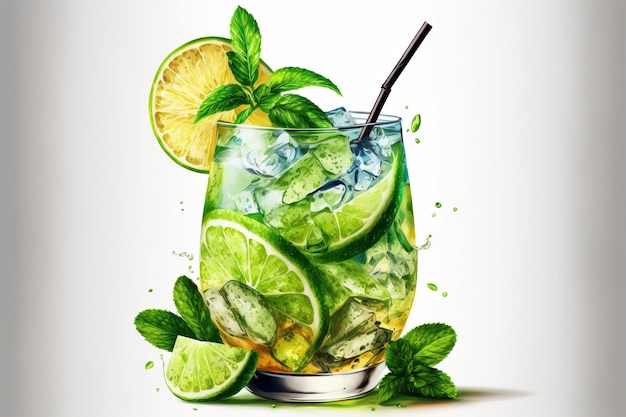 Cocktail in a mojito on a white background