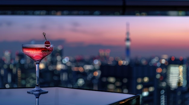 Cocktail with Cityscape View