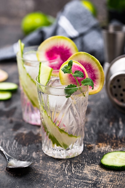 Cocktail with cucumber and radish