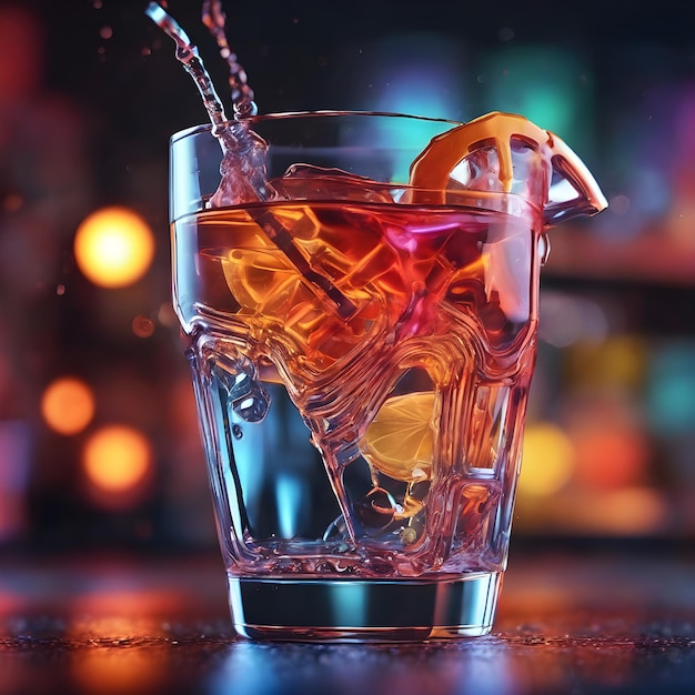 Cocktail with ice and mint on a background of bokeh Generative AI