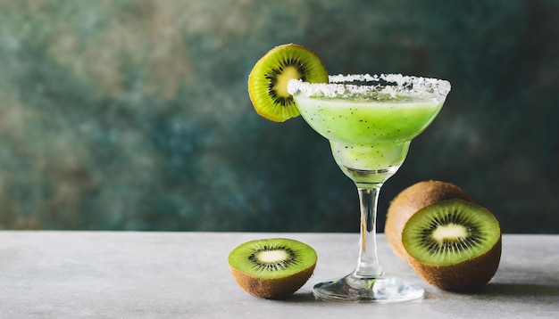 Photo cocktail with kiwi on table against blurred green background daiquiri kiwi