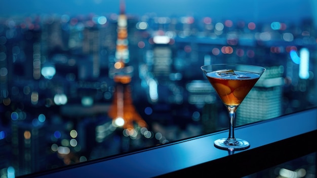 Cocktail with a Tokyo Skyline View