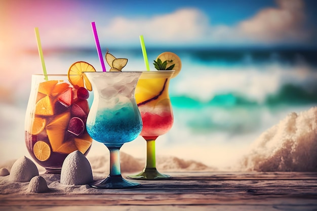 Cocktails by the sea Summer beach mood Neural network AI generated