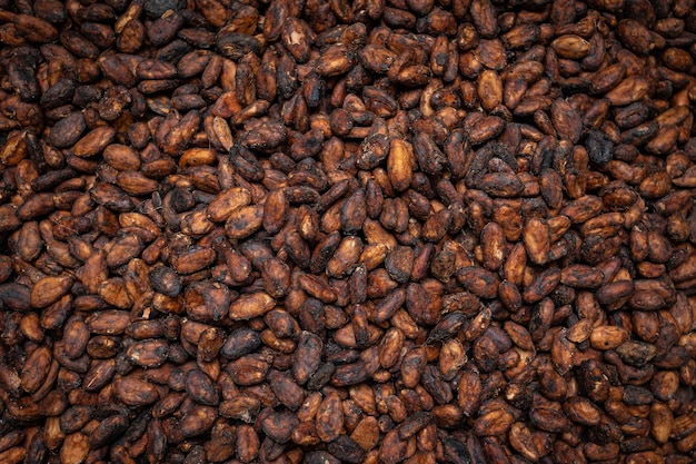 cocoa beans as background. Cocoa products