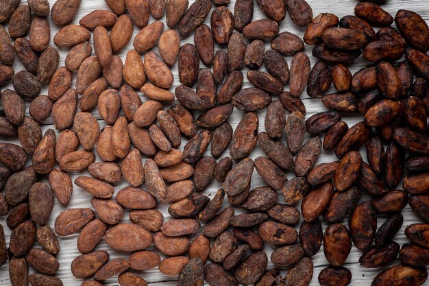 cocoa beans as background. Cocoa products