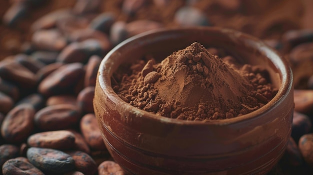 Photo cocoa beans in bowl bean pile