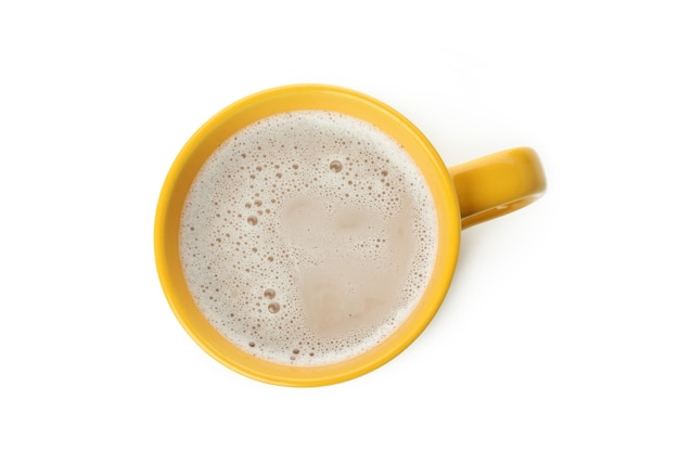 Cocoa in cup isolated on white background