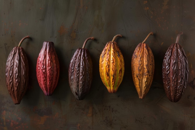 Photo cocoa pods in different stages of ripeness