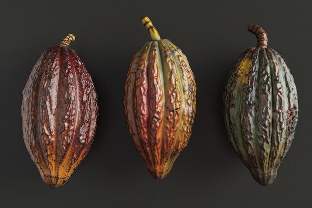 Photo cocoa pods in different stages of ripeness