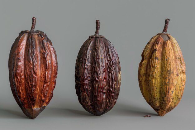 Photo cocoa pods in different stages of ripeness