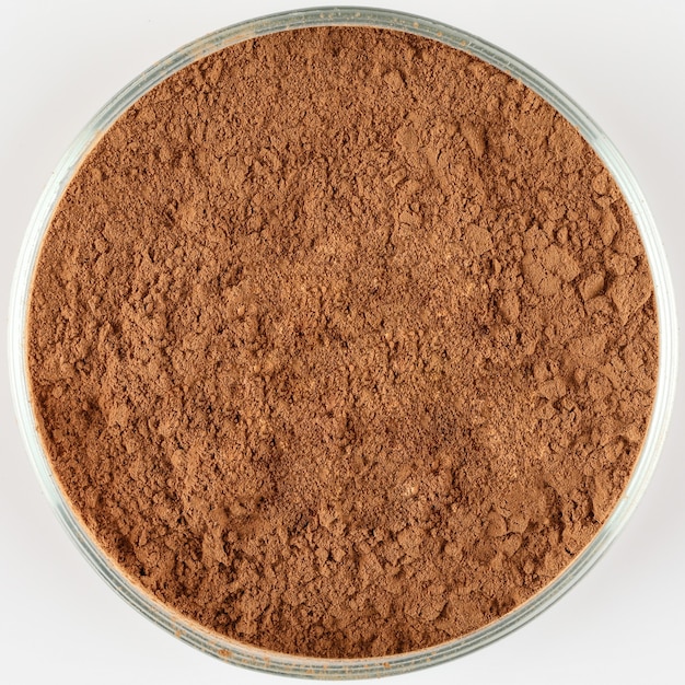 Cocoa powder in a glass bowl