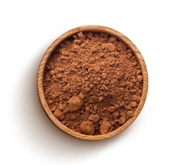 Cocoa powder isolated on white . Top view