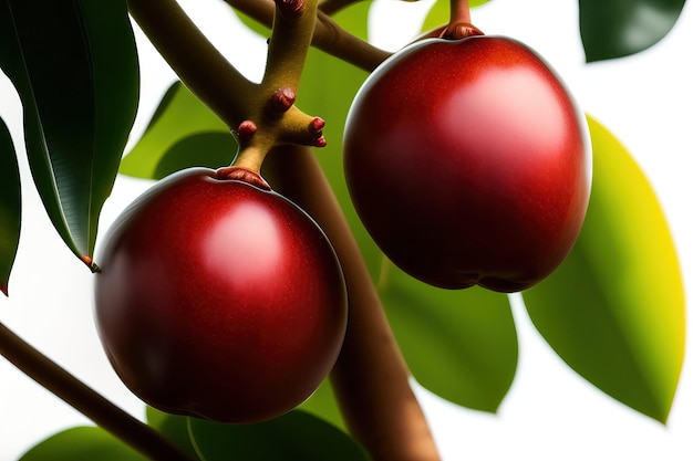 Cocoa tree with ripe fruits closeup