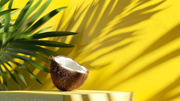 Photo a coconut bowl is on a table with a plant in the background