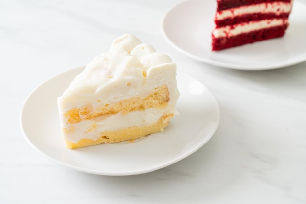 Coconut cake on white plate