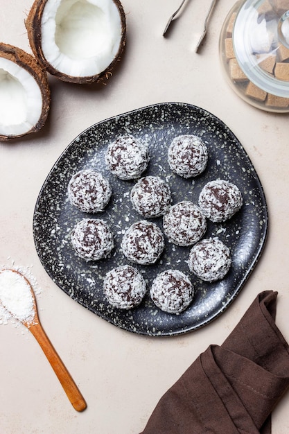 Coconut chocolate balls Candy Dessert Vegetarian food