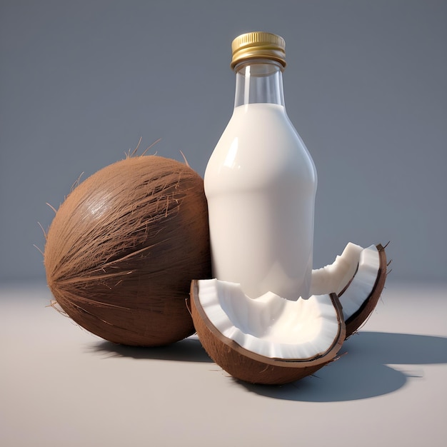 a coconut and a coconut with a bottle of coconut in it