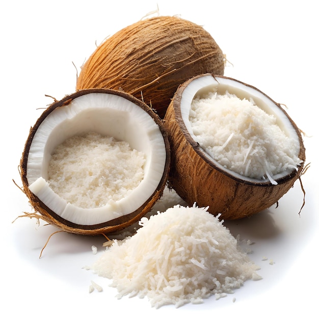 a coconut and coconut with a white background and a few other coconuts