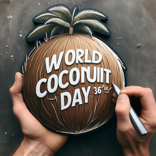 Photo a coconut day poster with a coconut on the top of it