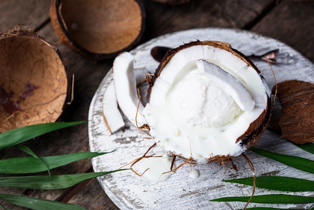 Coconut dessert with ice cream