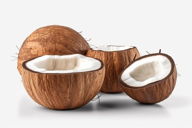 Coconut fruit on white background 3d illustration generative ai