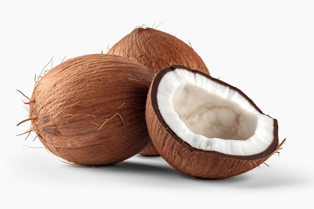 Coconut fruit on white background 3d illustration generative ai