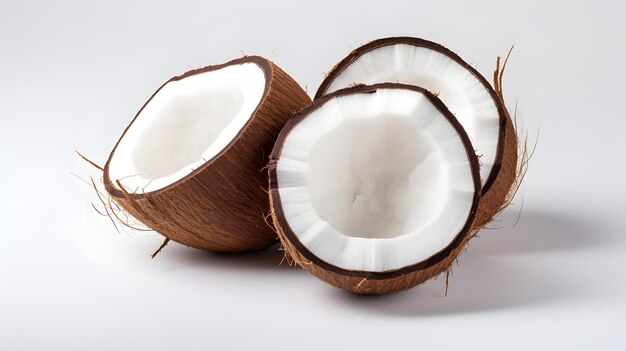 coconut halves on a gray and white background