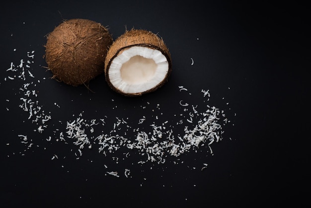 Coconut isolated on black background