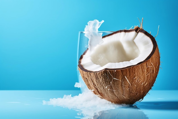 Coconut isolated on blue background Generative Ai