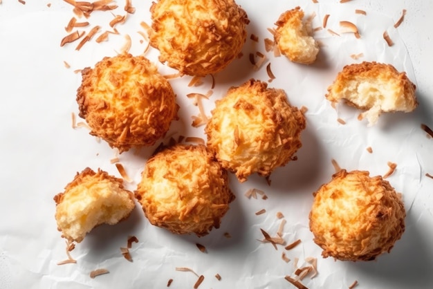 Coconut Macaroons Vegetarian Dessert On White Background Top View Generative AI