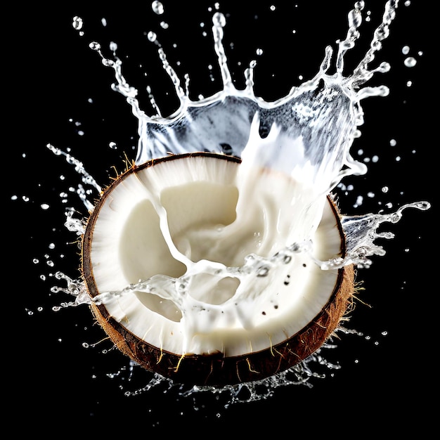 Coconut milk splash isolated on Black background