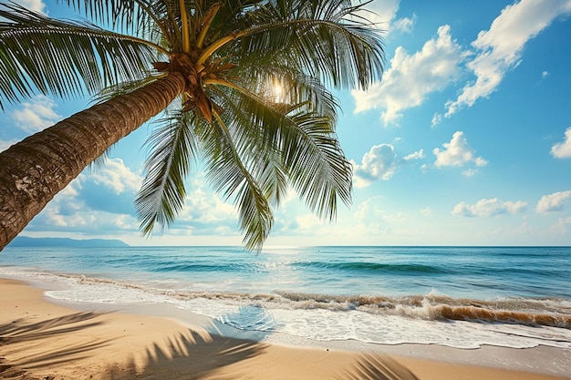 Coconut palm tree on the beach and sea