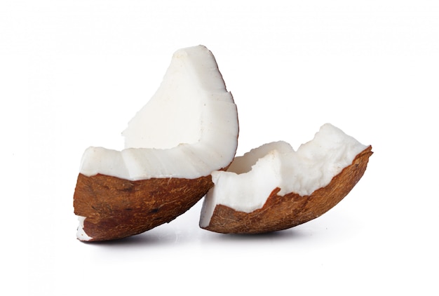 Coconut pieces isolated on a white background