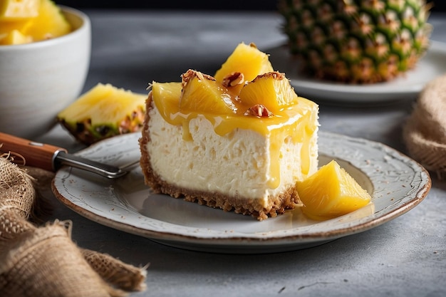 Photo coconut pineapple cheesecake with pineapple topping