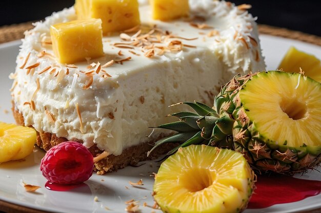 Photo coconut pineapple cheesecake with pineapple topping