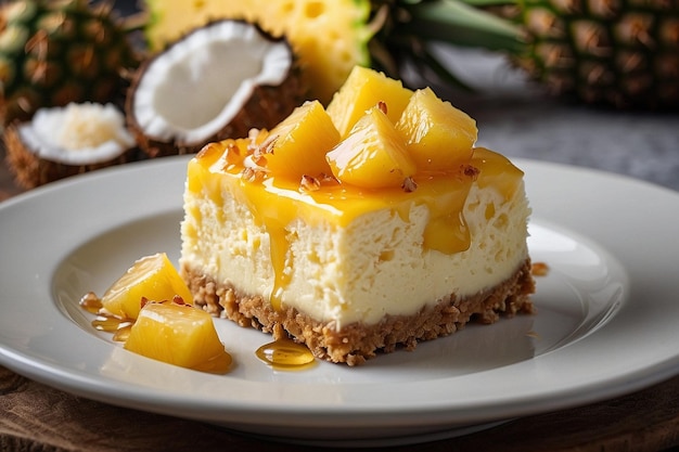 Photo coconut pineapple cheesecake with pineapple topping