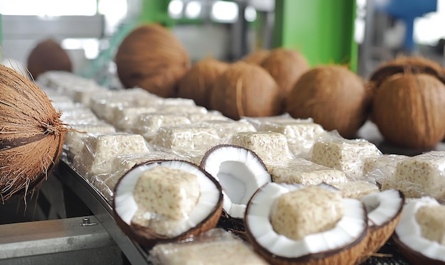 Photo a coconut processing plants packaging area